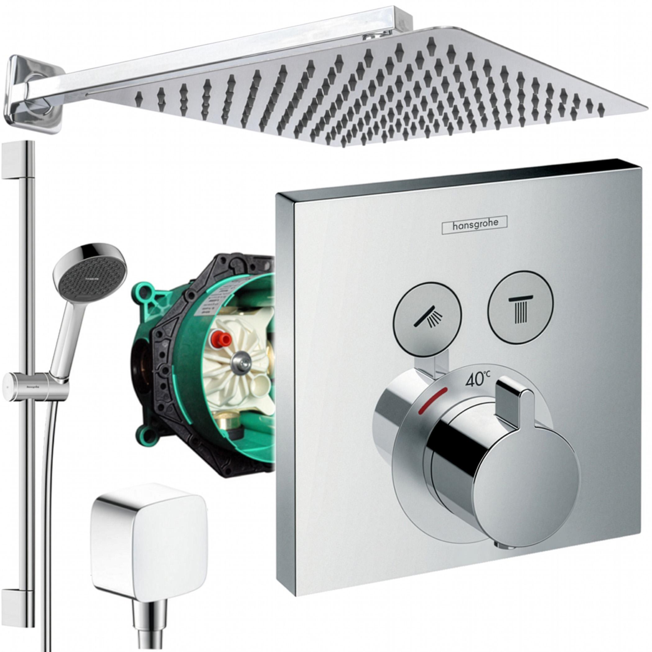 Hansgrohe und Jowi Unterputz Duschsystem ShowerSelect Thermostat Duscharmatur, mit 650mm Brausestange, Regendusche