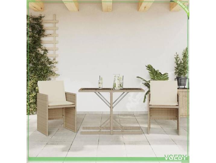 Ensemble de bistro 3 pcs - FAFEICY - 365066 - Beige - Résine tressée - Table verre trempé