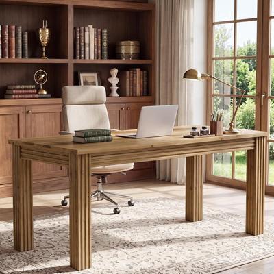 BLUEBELL "63"" Solid Wood Executive Desk, Farmhouse Home Office Computer Desk with Fluted Legs, Large Wooden Writing Workstation"
