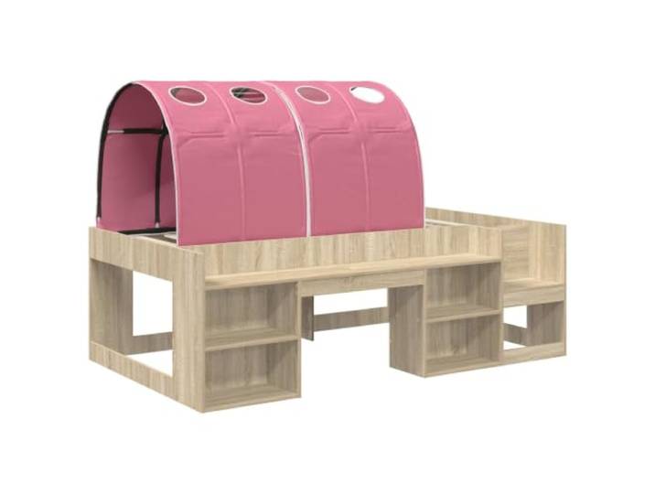 KTHLBRH Hochbett mit Stauraum, 3-teilig, Sonoma-Eiche und Rosa Technisches Holz, fester Lattenrahmen, integrierte Regale, modernes Design