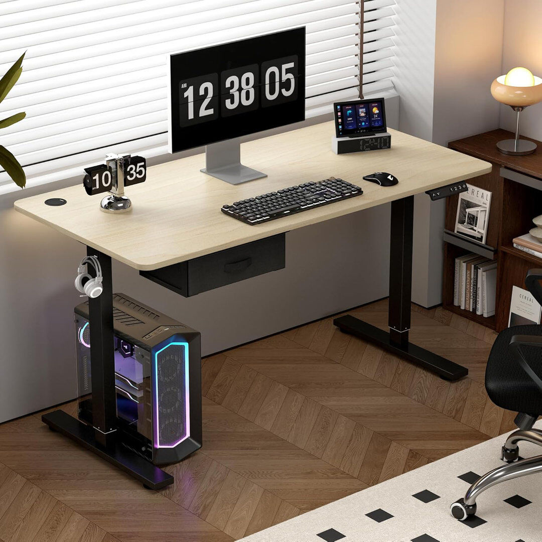 Inbox Zero Alstead Adjustable Height Standing Desk Black/Brown 120cm W x 60cm D