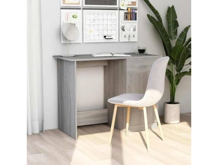 Schreibtisch Grau Sonoma 100x50x76 cm Holzwerkstoff mit Schublade und Tür Schublade und Tür Stauraum, vielseitig als Computer- oder Konsolentisch, robustes Holzwerkstoffmaterial