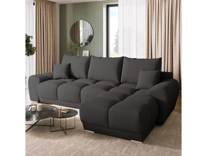 BROMARKT Ecksofa L-Form mit Schlaffunktion Bettkasten 294x184cm Graphit Wohnlandschaft mit Bettkasten und Schlaffunktion Schlafcouch L-Form Eckcouch fünfsitzer Couch für Wohnzimmer NUBES
