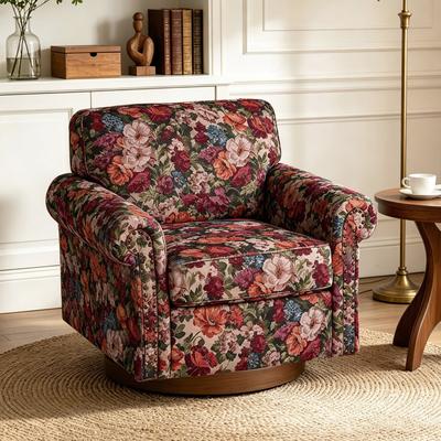 DREAMSIDEA Nailhead 360°Swivel Accent Chair with Rolled Arms