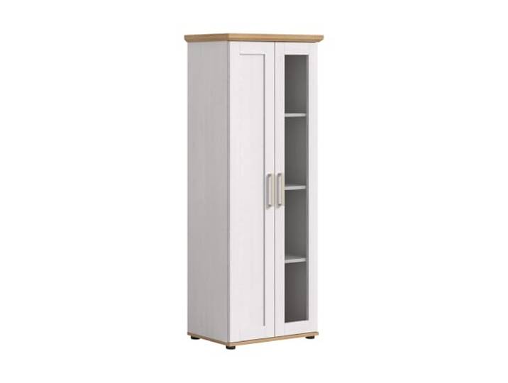 möbelando Vitrine >Verona< in Sibiu Lärche Nachbildung 1 Tür 2 Einlegeböden Wohnzimmer; Arbeitszimmer, Esszimmer, Jugendzimmer re./li. montierbar FSC-zertifzierter Holzwerkstoff 64x161x37 (BxHxT)
