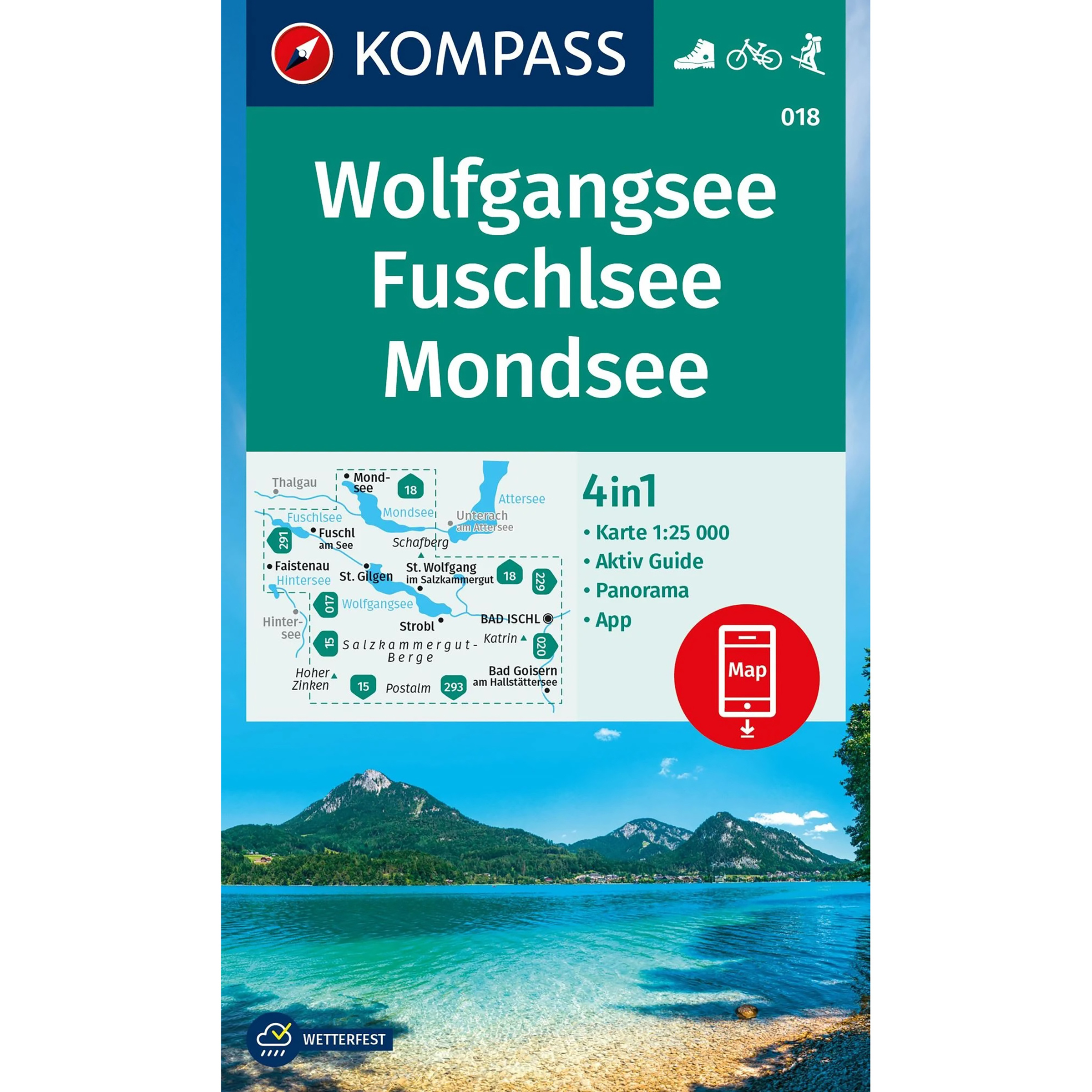 Kompass Verlag WK 018 Wolfgangsee, Fuschlsee, Mondsee Topografische Karten 2. Aufl. 2023