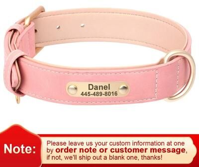 Uplift Essentials Personalized Custom Leather Dog Collar Handcrafted PU Leather With Free Engraved Nameplate pink m