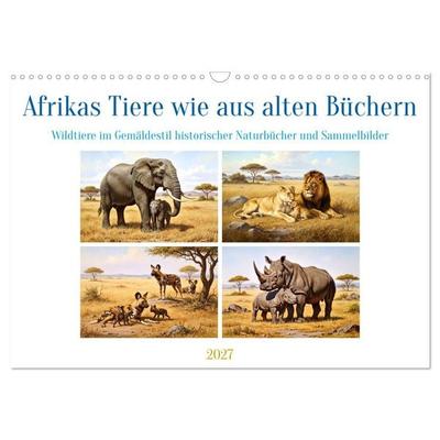 Afrikas Tiere wie aus alten Büchern (Wandkalender 2027 DIN A3 quer), CALVENDO Monatskalender