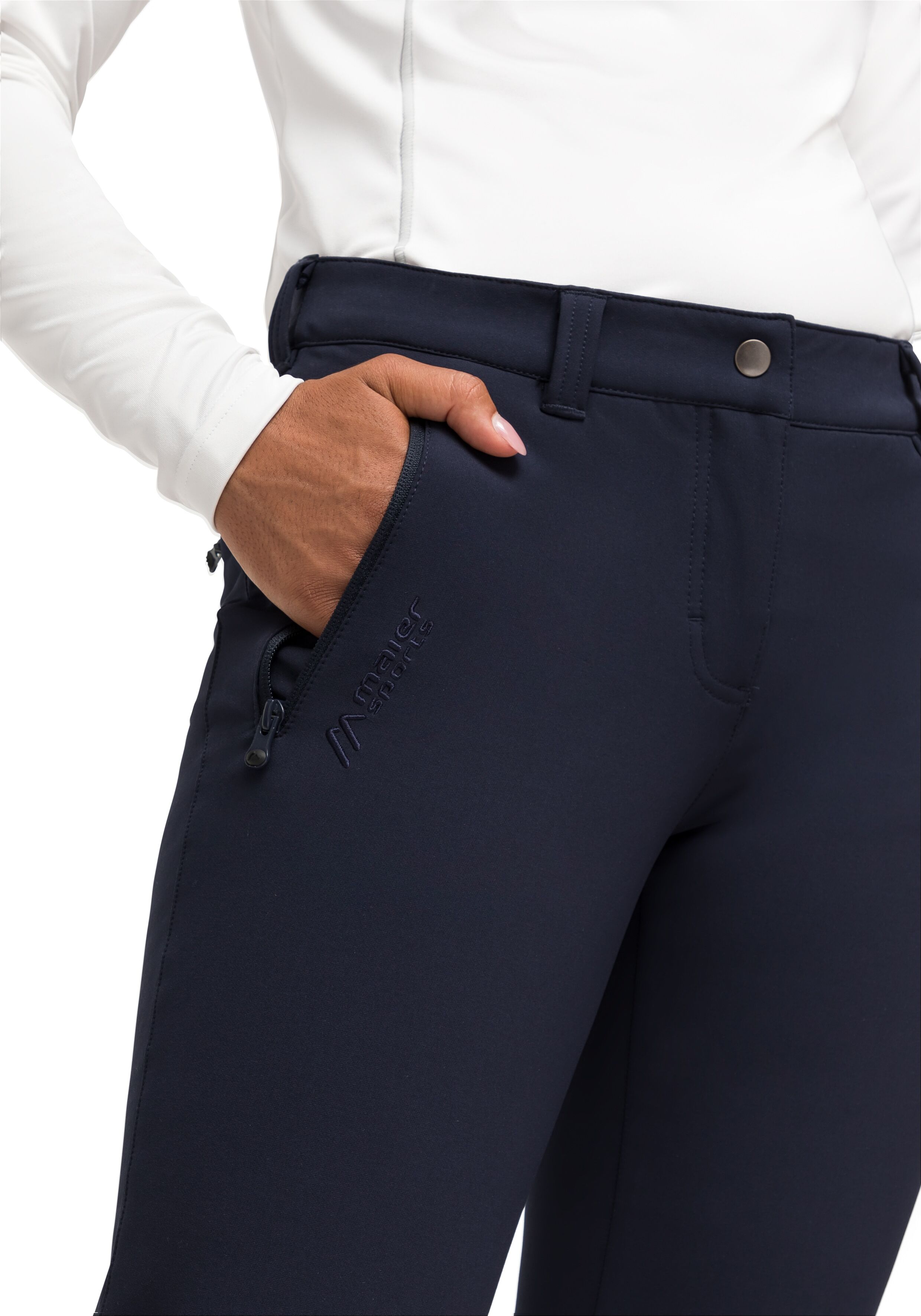 Maier Sports "Helga slim" warme Damen Outdoorhose, robuste Wanderhose, Slim Fit dunkelblau 24, Kurzgrössen