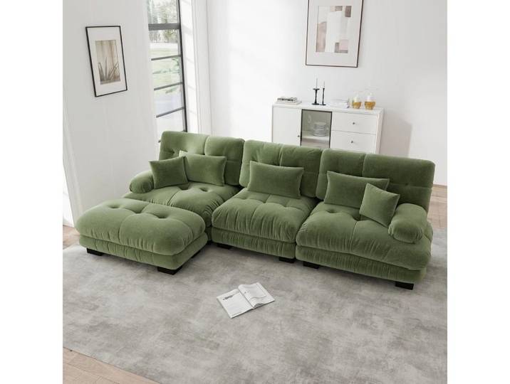 MIBODE Ecksofa Luxuriöses Modulares Ecksofa Übergroßes L-förmiges Cloud Couch, Sofagarnitur / modulares Sofa, Modulares Design, Ottomane, tiefer Sitz, Chenille-Bezug