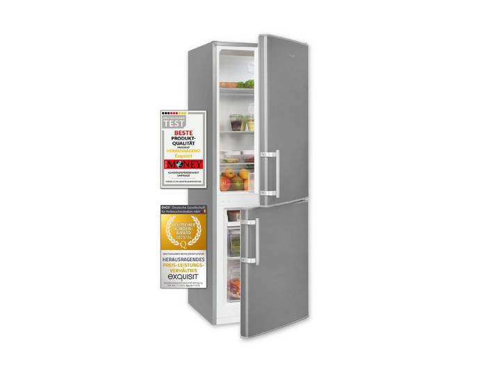exquisit Kühl-/Gefrierkombination KGC5233-60-HE-040D, 142.5 cm hoch, 50 cm breit, 173 Liter, Alarm-Funktion, 4-Sterne-Gefrierfach, 3 Glasablagen