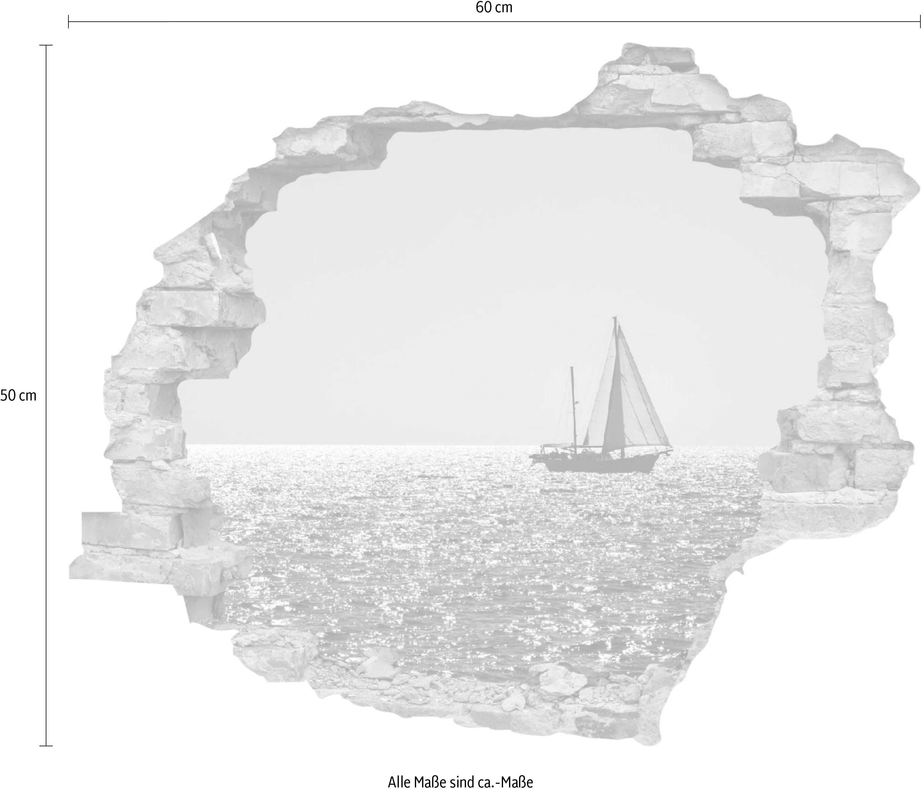 Wandtattoo QUEENCE "Segelboot", blau, B:60cm H:50cm T:0,1cm, Wandtattoos, Wandtattoo, Wandsticker, Wandbild, selbstklebend, 3D, Wanddurchbruch blau B/H/T: 60cm x 50cm x 0,1cm, Geographie