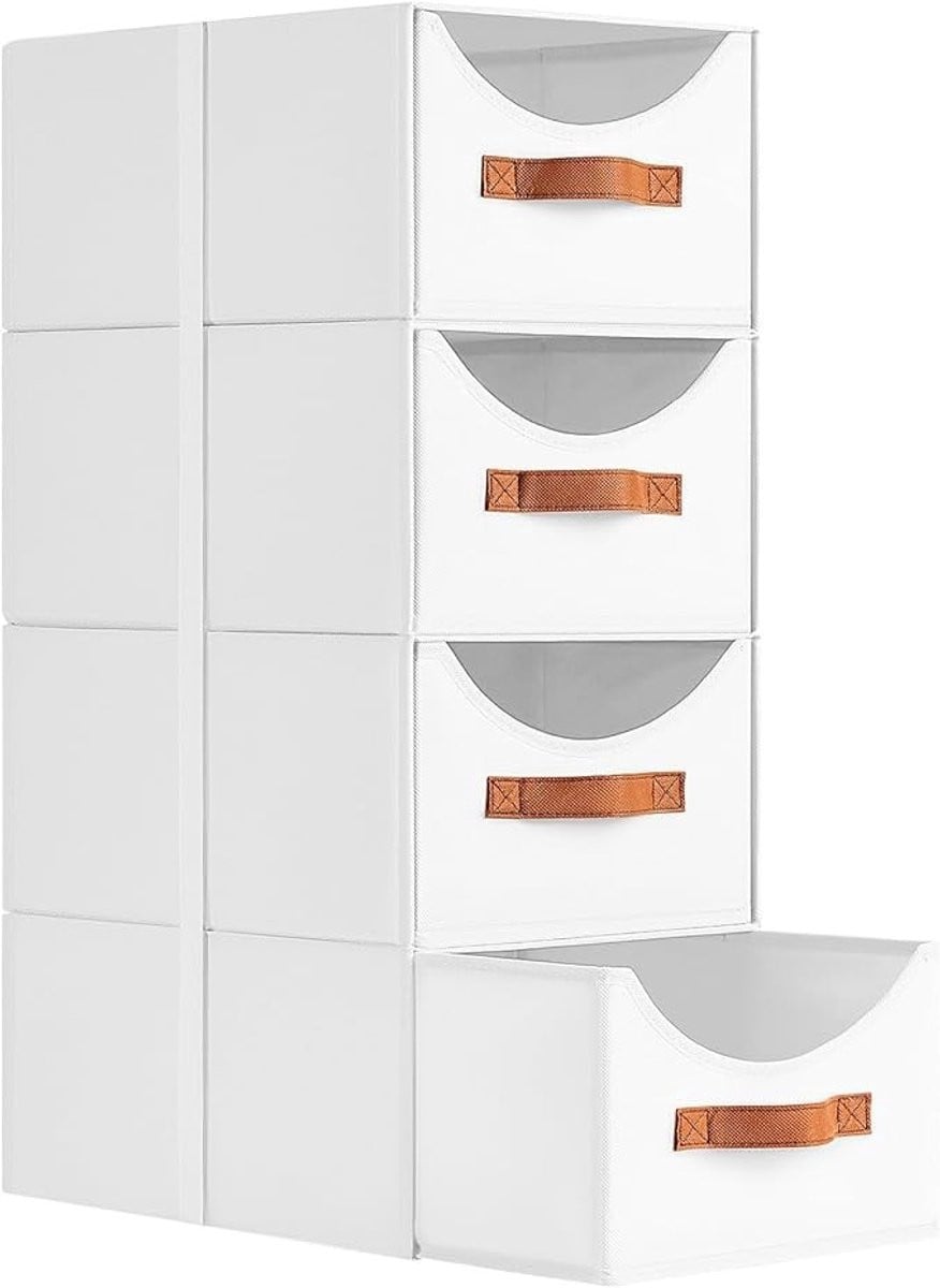Set van 4 stapelbare ladeboxen in wit plastic voor kleding en spullen