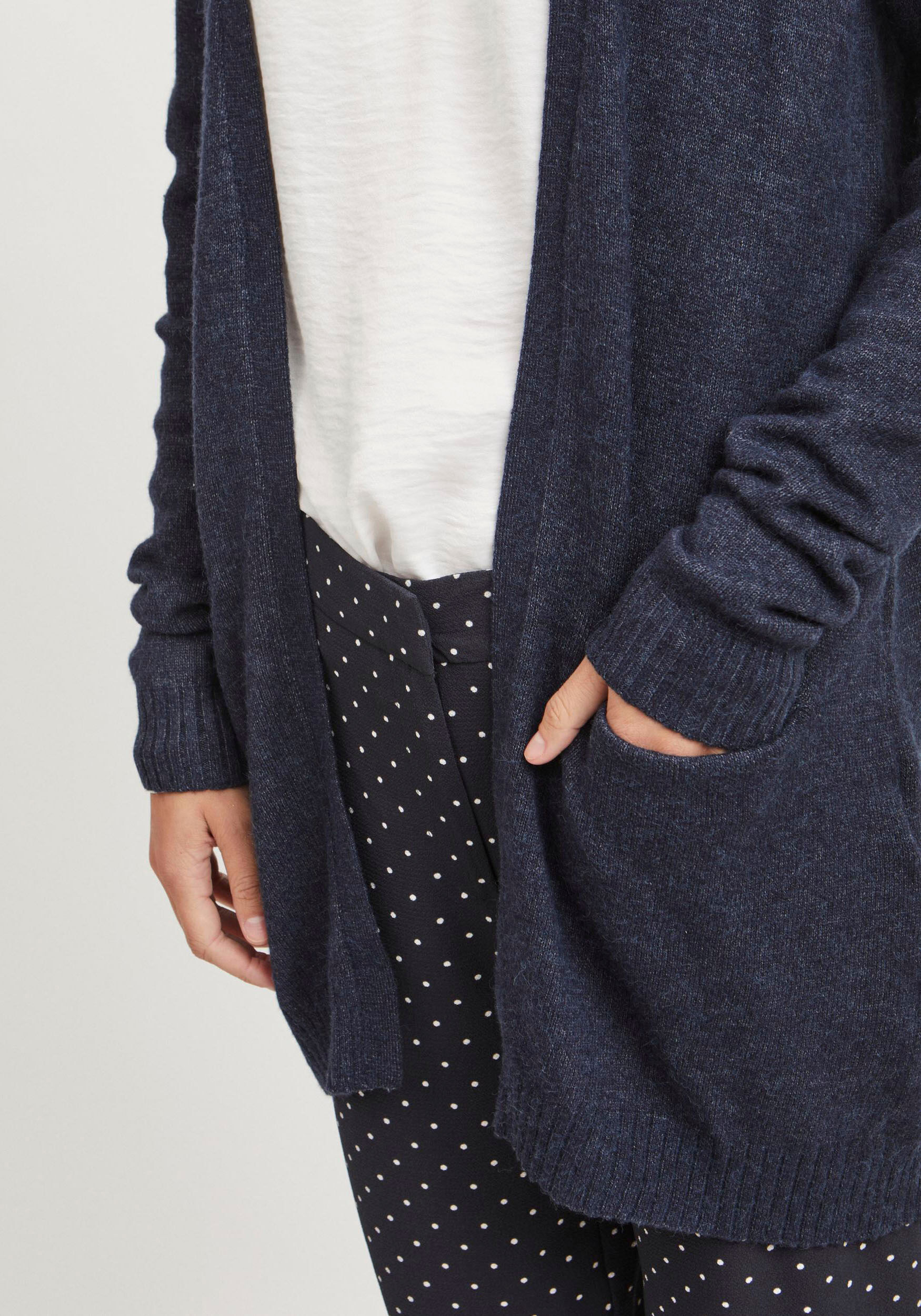 Cardigan VILA "VIRIL OPEN L/S KNIT CARDIGAN - NOOS", Damen, Gr. XXL, blau (total eclipse detail:melange), Feinstrick, Obermaterial: 50% Viskose, 27% Nylon, 23% Polyester, meliert, Basic, hüftbedeckend, tiefer V-Ausschnitt, Rippbündchen, Strickjacken Cardi