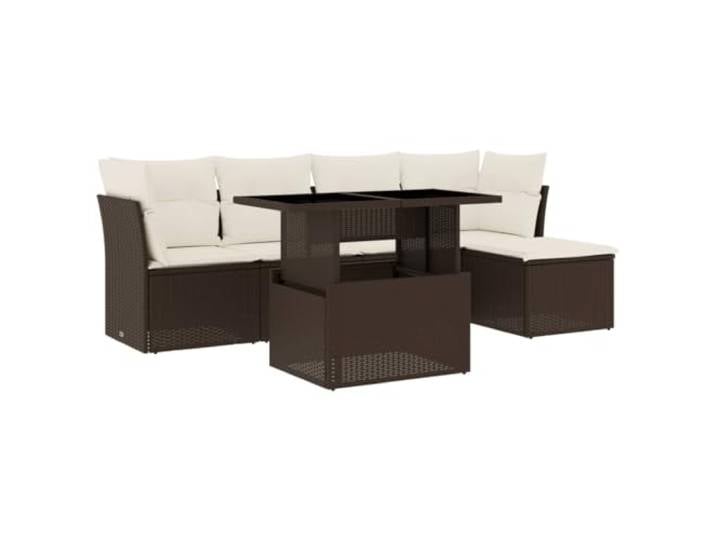 PUGYNBK Garten-Sofa-Set, 6-teilig, synthetisches Rattan, Braun Ausziehbarer Esstisch, abnehmbare Kissen, modulares Design, witterungsbeständig