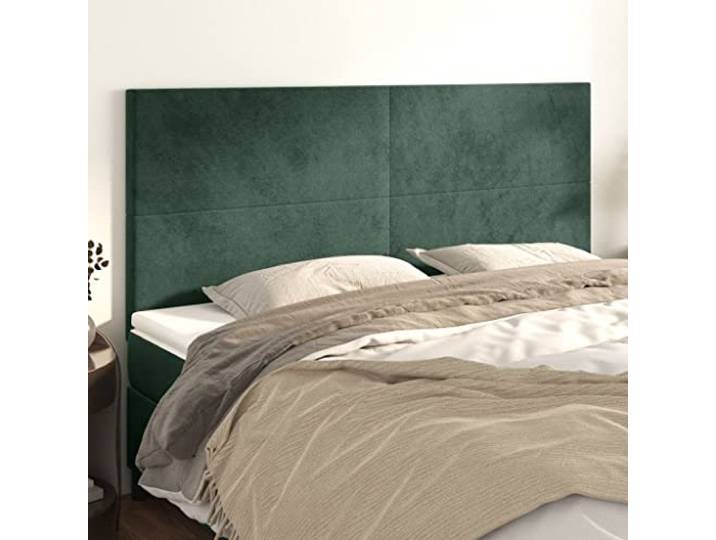 KTHLBRH Kopfteil 4 Stück dunkelgrün aus weichem Samt mit stabilen Holzbeinen und verstellbarer Höhe für Rückenstütze, klassisches Design, elegantes Kopfteil