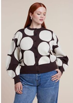 Plus Size Women's Intarsia Knit Puff-Sleeve Cardigan by ELOQUII in Dots On Chocolate (Size 22/24)