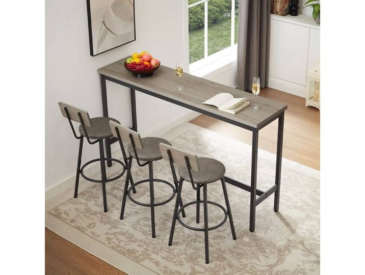 Ensemble bar - 3 places 160x40x94 5 cm - Tabourets simili PU - Structure acier - Style industriel