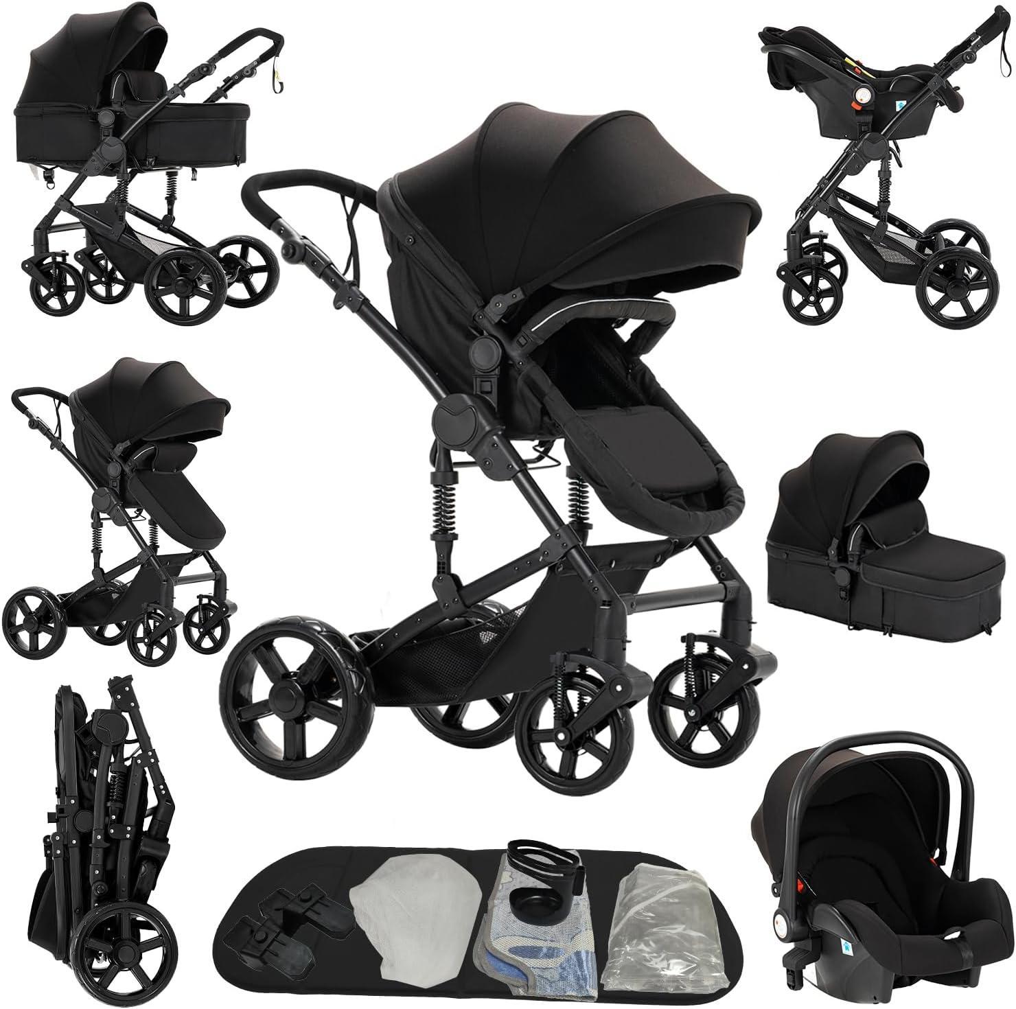 Babywagen - Kombi Kinderwagen - Transport Baby - 3-in-1 - 83 x 62 x 106 cm - Schwarz