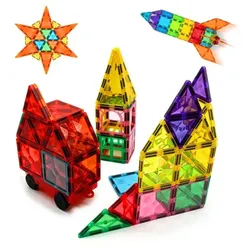 Relaxdays Magnetbausteine Set für Kinder Gelb,Rosa,Rot