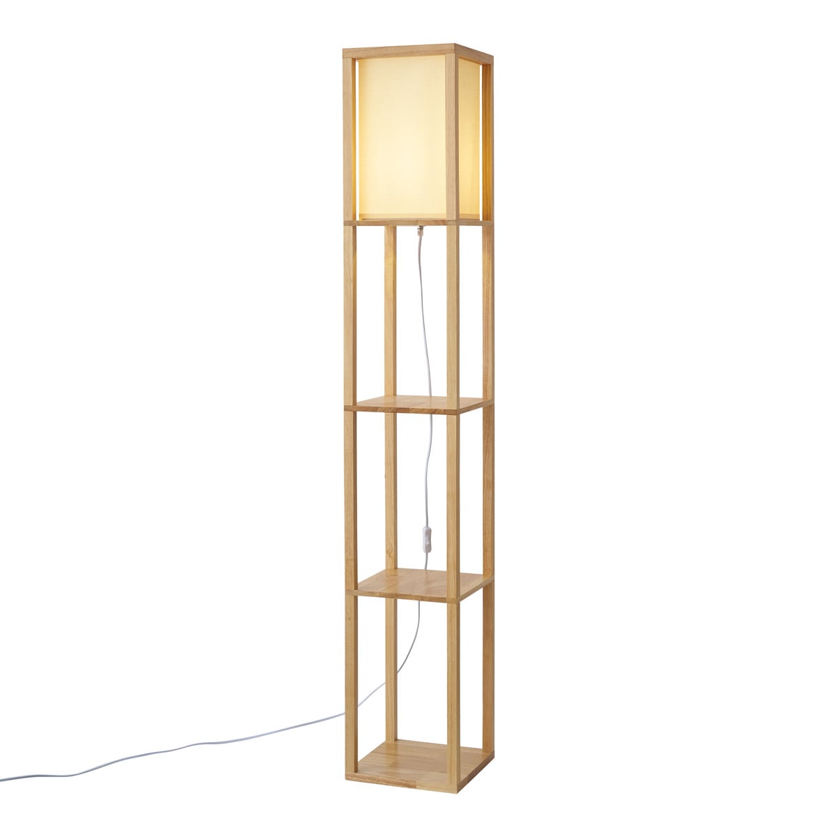 Qazqa Moderne dimbare vloerlamp met houten voet en beige stoffen kap