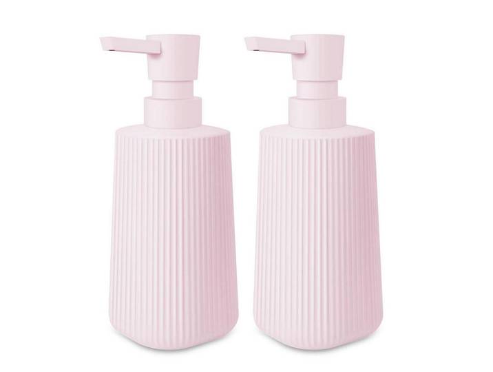 Seifenspender Glas Rosa 250ml 2er Set, 7x18x7 cm, Badaccessoires, Seifenspender