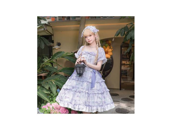 Lolita violet amour manches courtes taille droite robe douce Lolita robe de princesse élégante