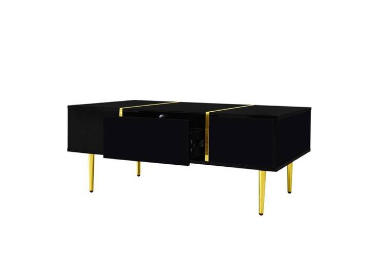 Table Basse Table Basse Noir Brillante Moderne 2 Tiroirs Design Simple Et Élégant Pour Salon Séjour