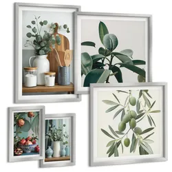 BILDER SET 5er Set - 50x50 cm & 20x30 cm & 40x60 cm Silberner Rahmen - Inspiration Schrei Schädel Eule