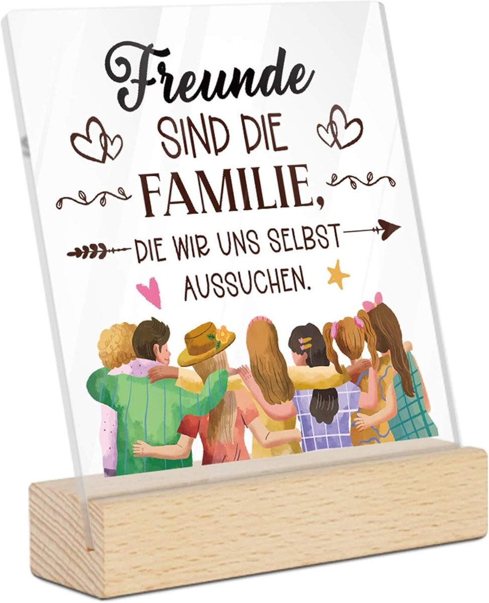 Acrylbord met houten basis Vrienden zijn de familie die we zelf kiezen Decoratie voor interieurstyling