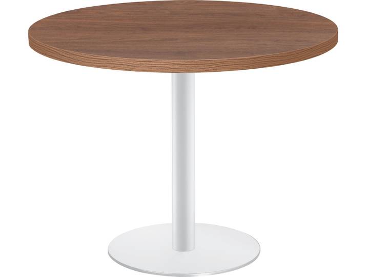 Table ronde Shiny 100 cm noyer pied métal blanc - - Bruneau