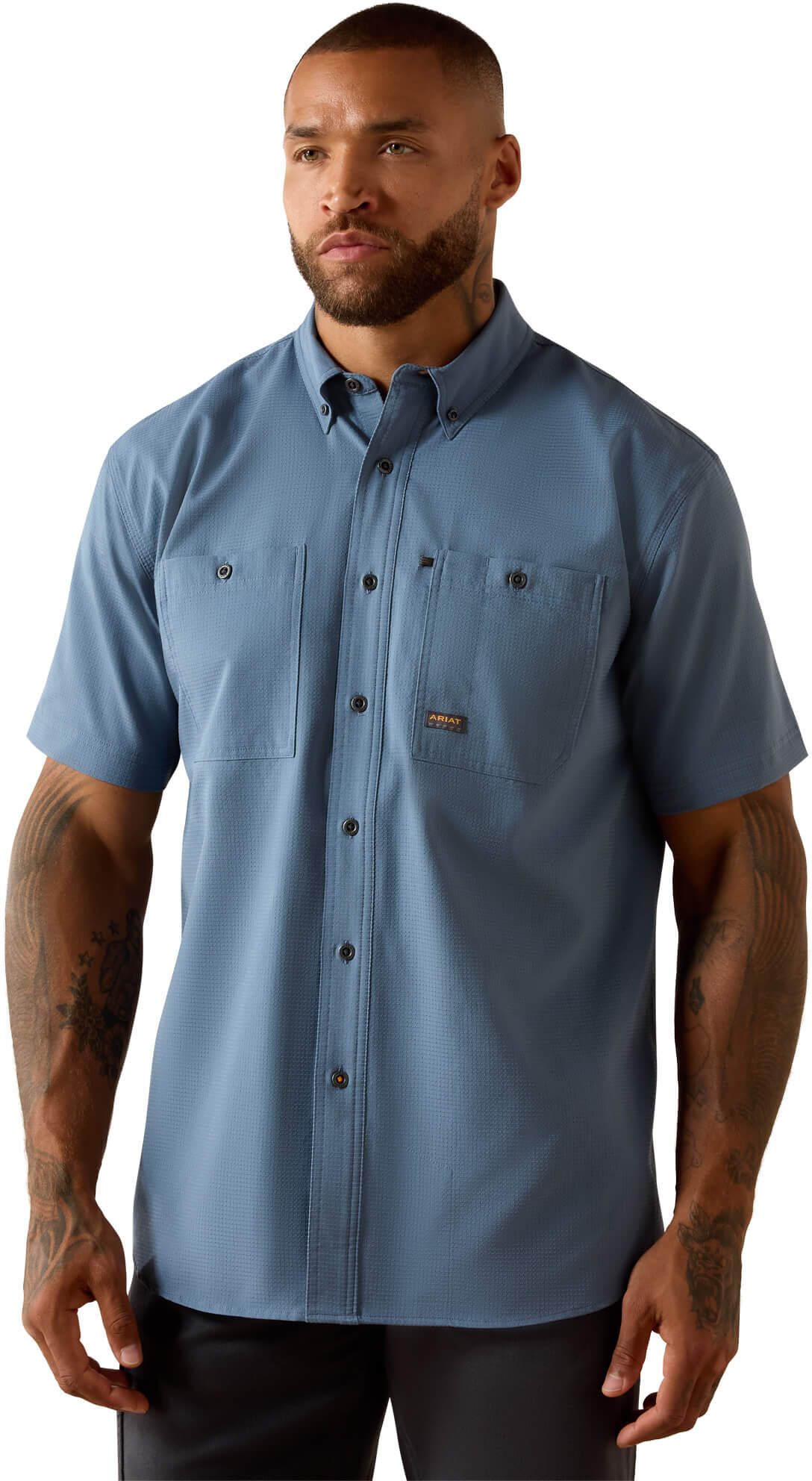 Men's Rebar Made Tough 360 Airflow Work Shirt in Baleen Blue, Size: Medium by Ariat