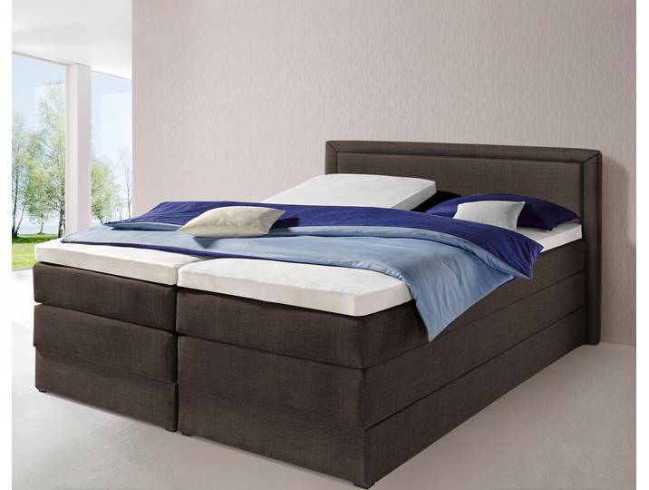 Boxspringbett, Braun, 200x200 cm, Feinstrukturstoff, Mit Bettkasten, Landhaus, Hapo