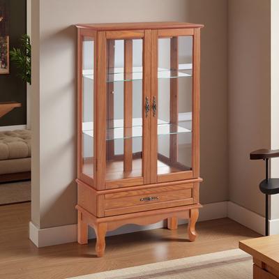 ZWYO HOSIMU "49.4"" Lighted Glass Display Cabinet with Adjustable Shelves, 2 Glass Doors, and 1 Drawer.."