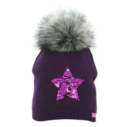 Ekkia Equi-Kids Kinder Mütze Magic lila mit Bommel, Busse_17_Groessen: unisize