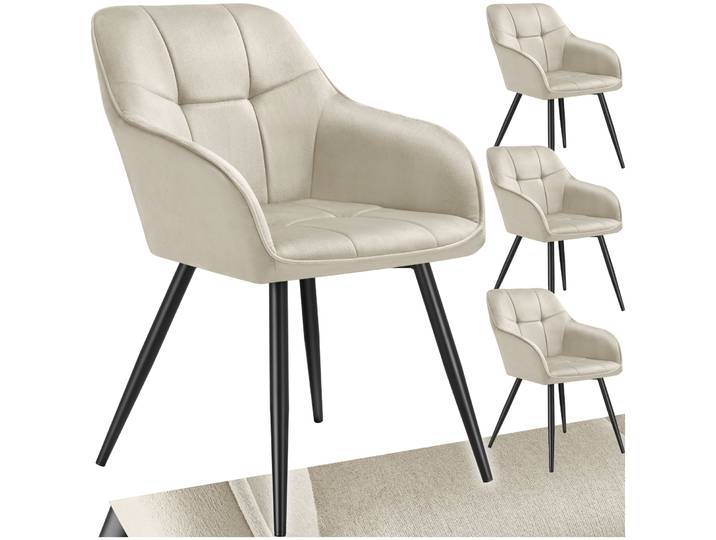 Stuhl Marilyn, Samtoptik, gesteppt - creme/schwarz, 4er Set