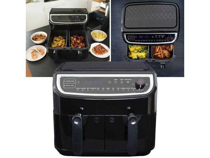 Doppelkorb Heissluft Fritteuse, 9 Liter, 2400 Watt