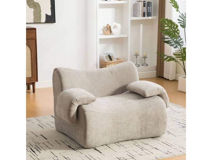Canapé Compressé Monoplace en Chenille Gris Sans Montage - Canapé Design avec Base Antidérapante - Remplir de Mousse HR - Stable