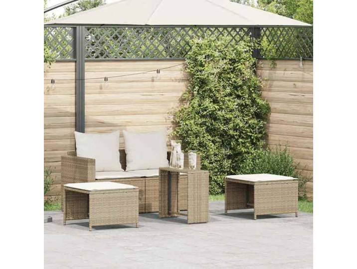 Salon de jardin 5 pcs avec coussins empilable beige polyrotin ensemble de canapés d'extérieur ensemble de salon de 4104167