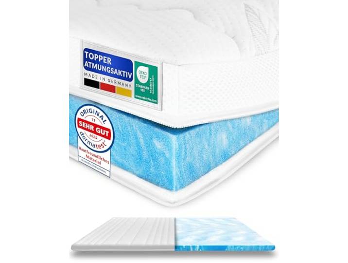 AM Qualitätsmatratzen Kühlender Matratzentopper 120x220cm gegen Schwitzen - Made in Germany - Kühlende Matratzenauflage 120x220 mit Lyocell Bezug & Antirutsch Funktion - 120x220 Topper atmungsaktiv