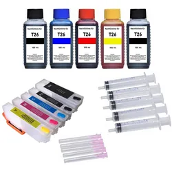 Wiederbefüllbare Tintenpatronen wie Epson T2621 + T2631-T2634, T26XL + 500 ml Nachfülltinte