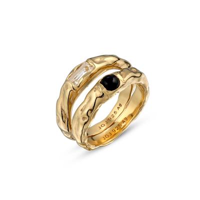 Ring-Set ELLI "Ring Set mit Steinen Rechteck Topas Schwarz 925 Sterling Silber" Gr. 54, gold, Fingerringe, Damen, 54, Silber 925 (Sterlingsilber)