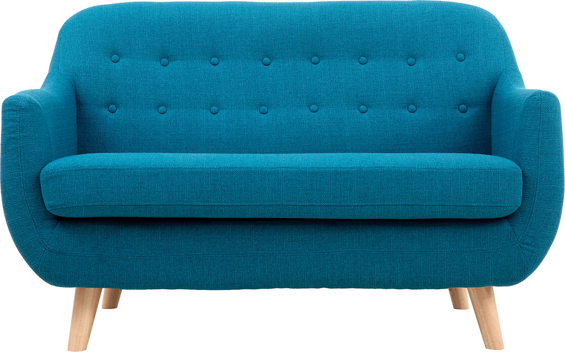 Miliboo Skandinavisches 2-Sitzer-Sofa mit abnehmbarem Bezug in entenblau und Holz YNOK