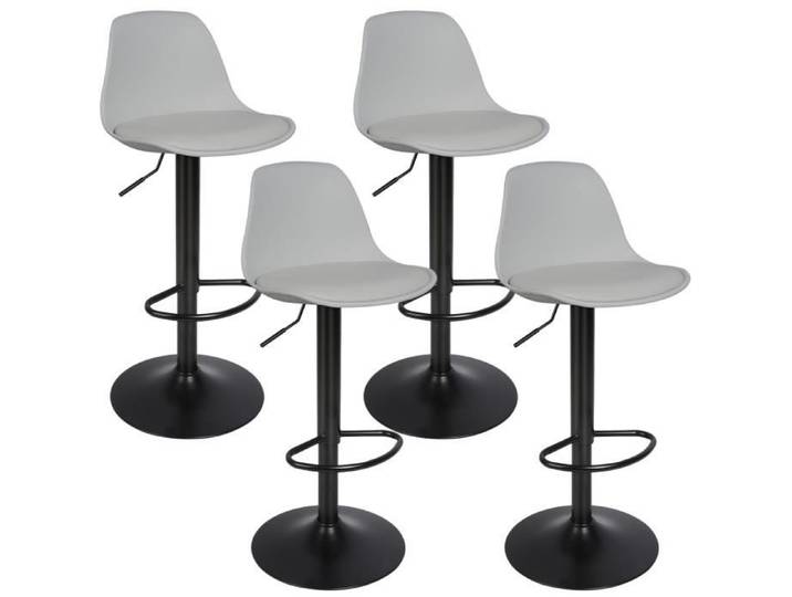 Tabourets de bar gris clair - LUXSTORE - Lot de 4 - Hauteur d'assise réglable - Confortables et durables