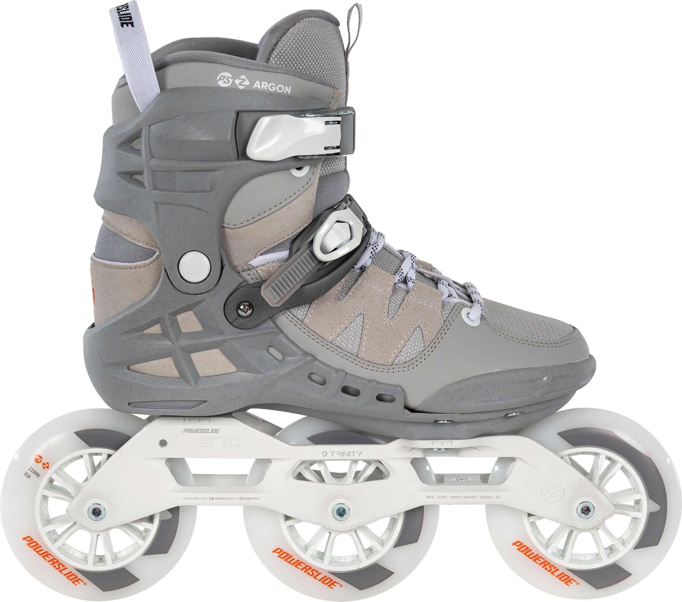 Inlineskates POWERSLIDE "Phuzion Argon Cement 110" Gr. 42, grau (grau, weiß), Inlineskates_Rollschuhe, 42 (bis 100 kg), Kunstfaser, Lederimitat, Inlineskates