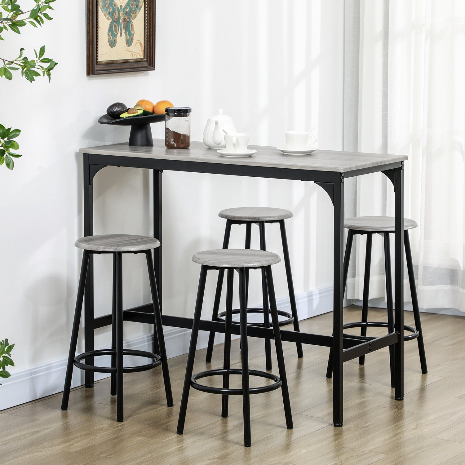 CHICFURN Bartafel set voor 4 personen, 5-delig, Grijs