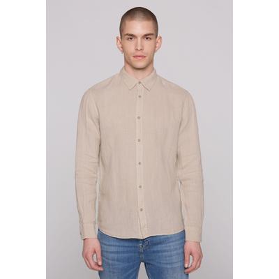 Langarmhemd CMPD, Herren, Gr. M, Normalgrößen, beige (canvas), Web, Material: 100% Leinen, bestickt, figurbetont normal, 1-Knopf-Manschette, Hemden, aus Leinen