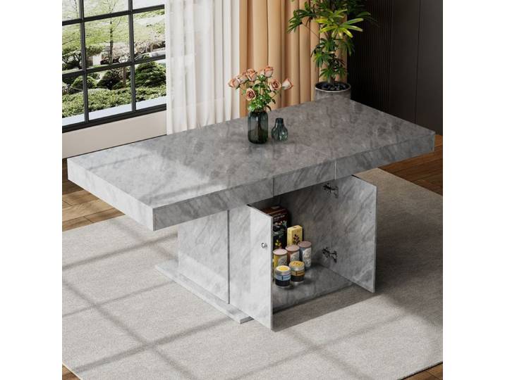 Luscriate - Table à manger extensible 140/180 x 80 x 76 cm avec rangement dissimulé effet béton design moderne- gris