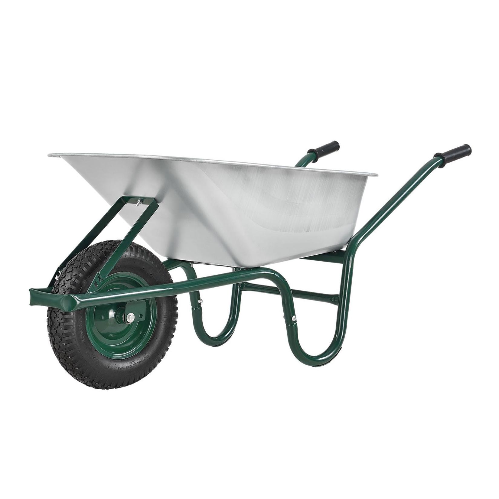 Juskys Schubkarre Garden - 100 Liter - 250 kg - Luftreifen mit Metall Felge - Wanne verzinkt Silber