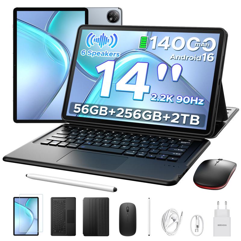 DOOGEE U14-V VIP Tablet 14 Zoll Android 16, 56GB RAM (8+48GB virtuell), 256GB ROM, 90Hz, Tastatur und Stift, Grau
